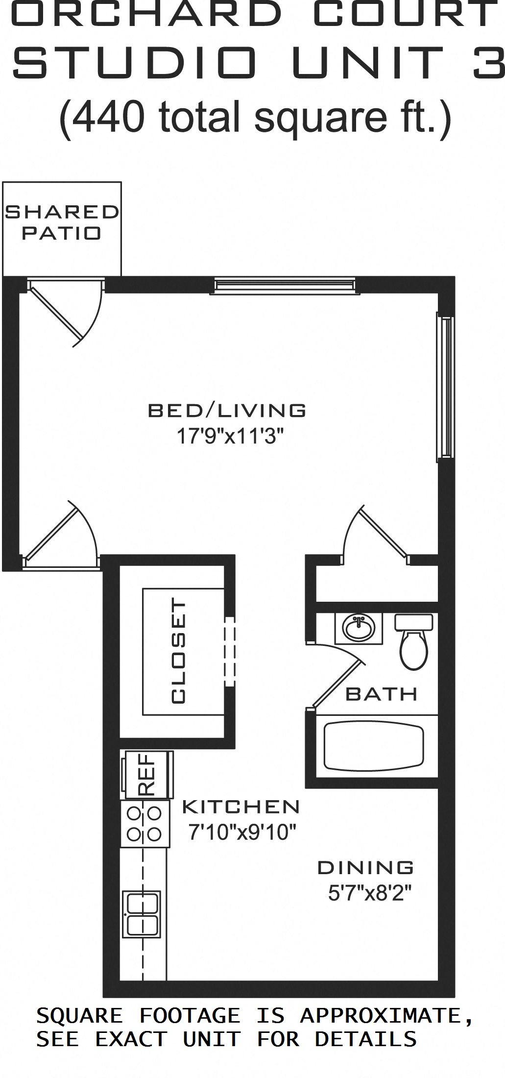 Floor plan for studio, 1 bath, 440 sqft